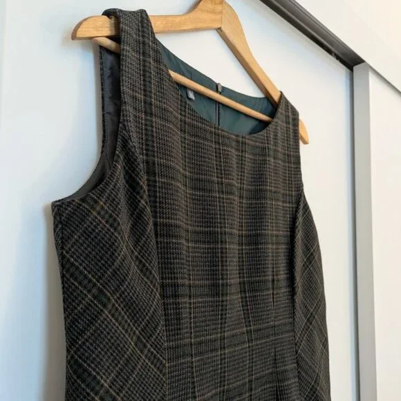 Plaid Wool Blend Laura Ashley Sleeveless Dress Fully Lined Pockets UK 16 - Picture 3 of 11